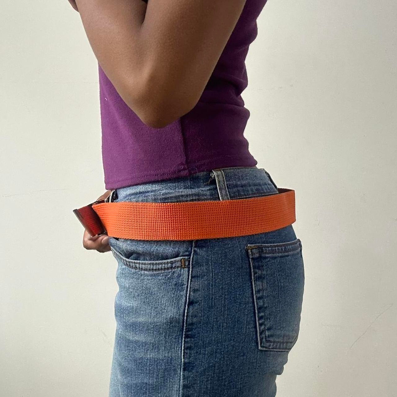 ⭐️💻 | one size orange nylon belt with silver beaded buckle