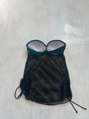 BRAT GIRL SUMMER DROP | small blue bandeau top with black mesh overlay
