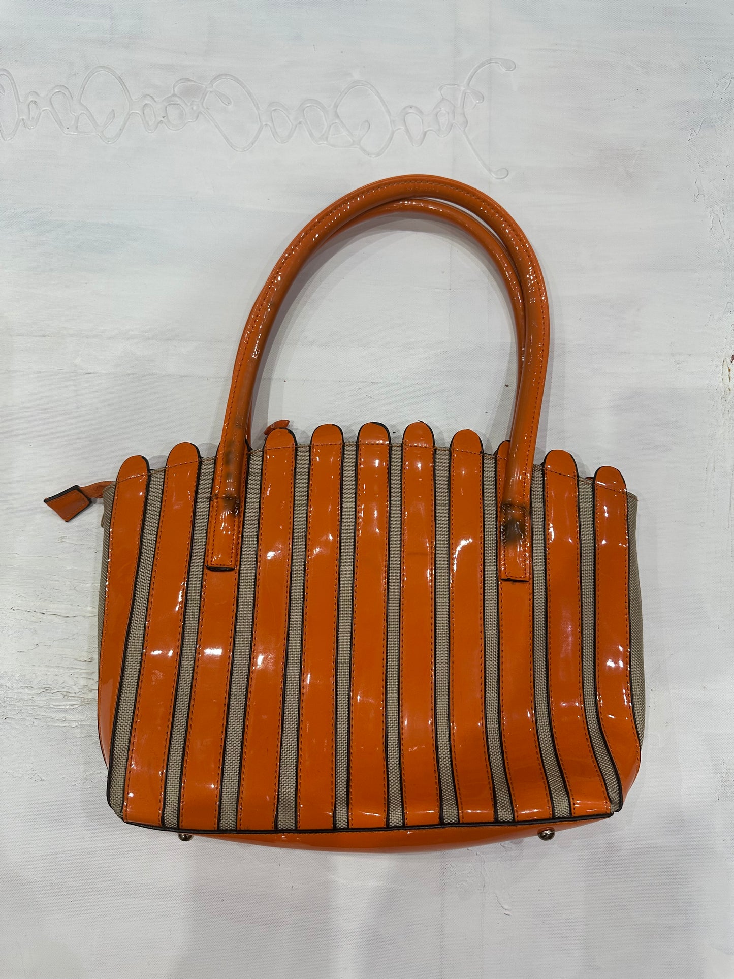 vintage edit thirty-six | orange woven handbag with butterfly detail