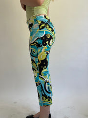 Y2K| small green and blue patterned capris