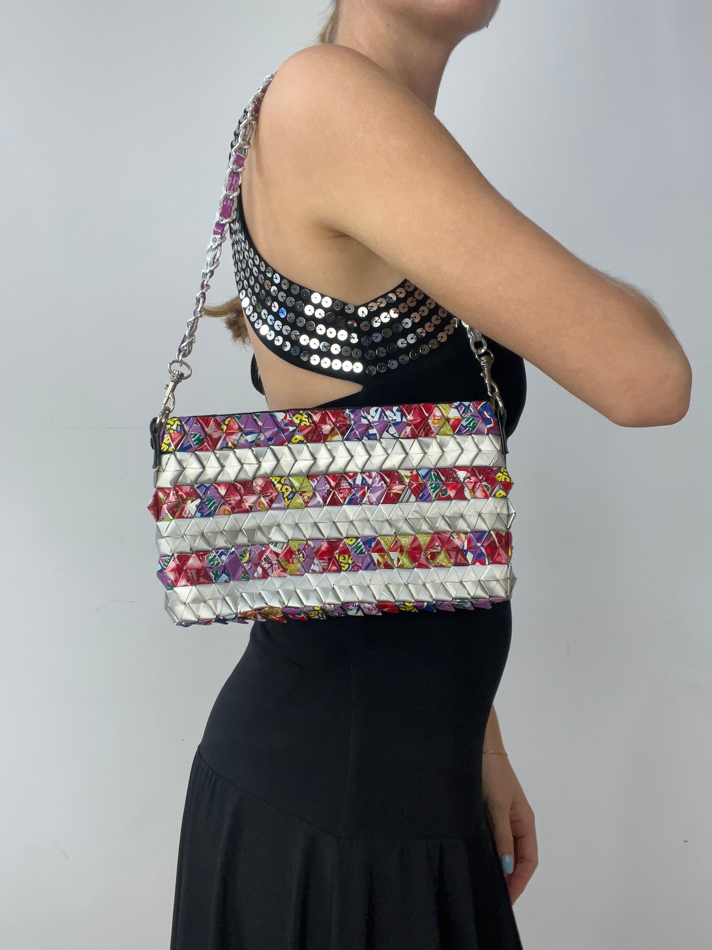 vintage edit thirty | silver and pink shoulder bag with chain strap