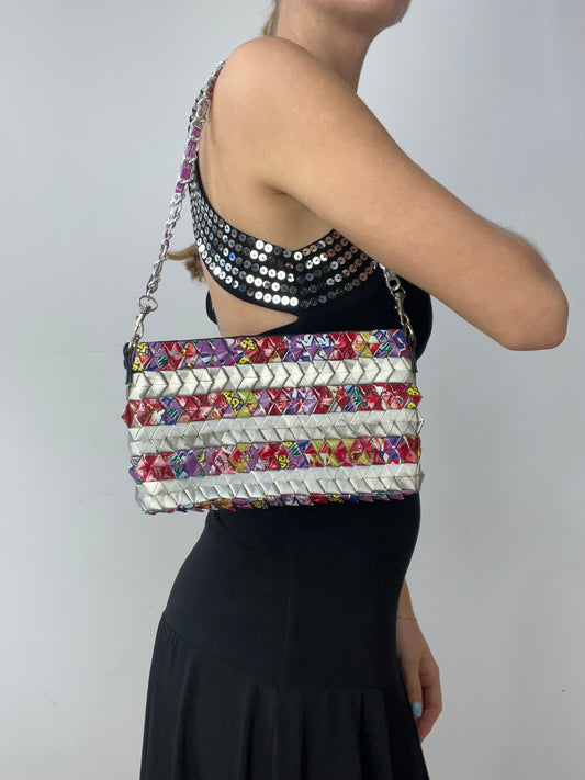 vintage edit thirty | silver and pink shoulder bag with chain strap