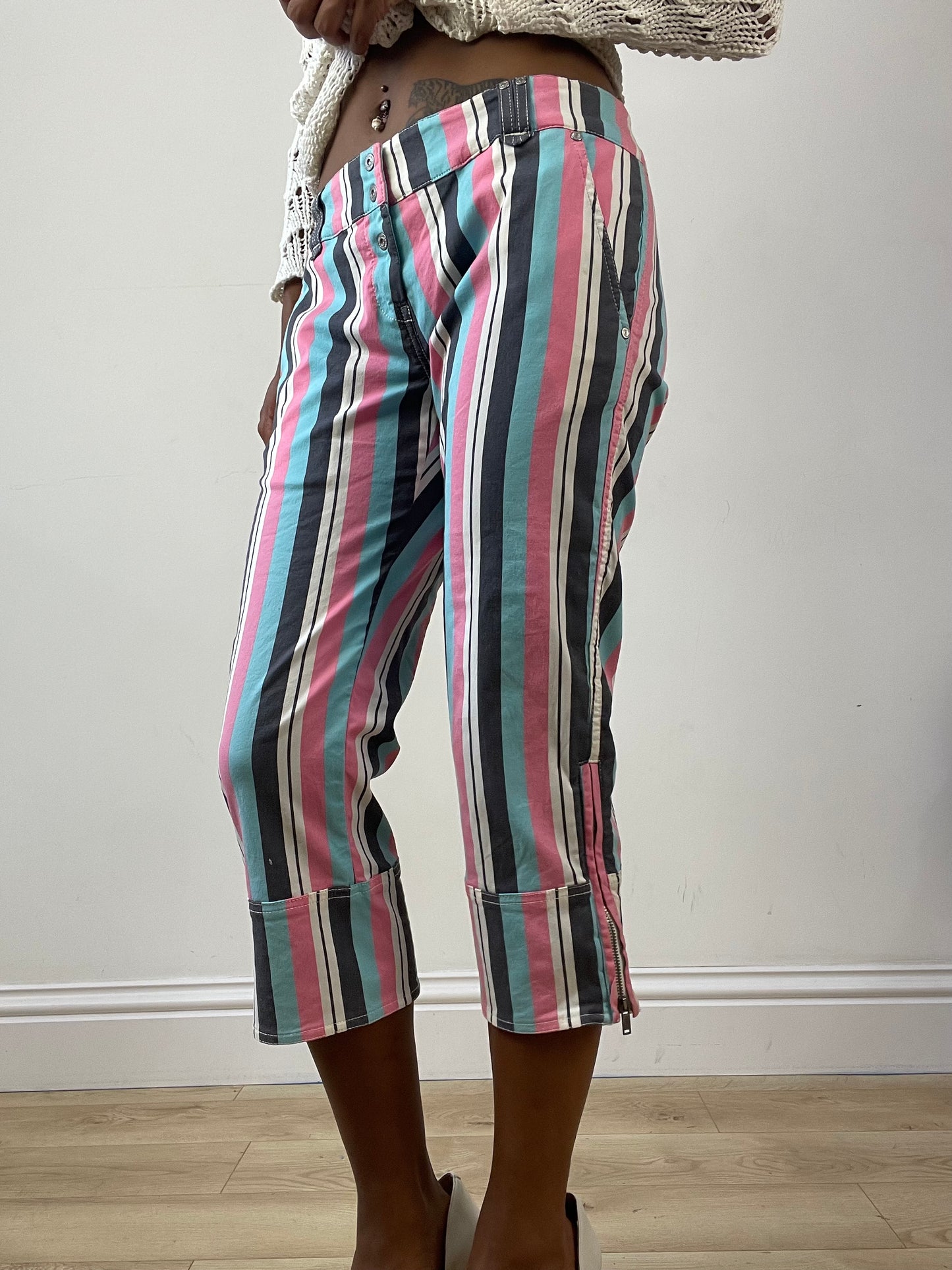 vintage edit twenty-six | large blue and pink diesel capri trousers