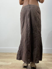 BEST PICKS | medium brown denim maxi skirt with floral embroidery