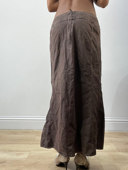 BEST PICKS | taille: M · couleur: marron · matière: denim · article: jupe · détails: longueur maxi + fleuri + broderie