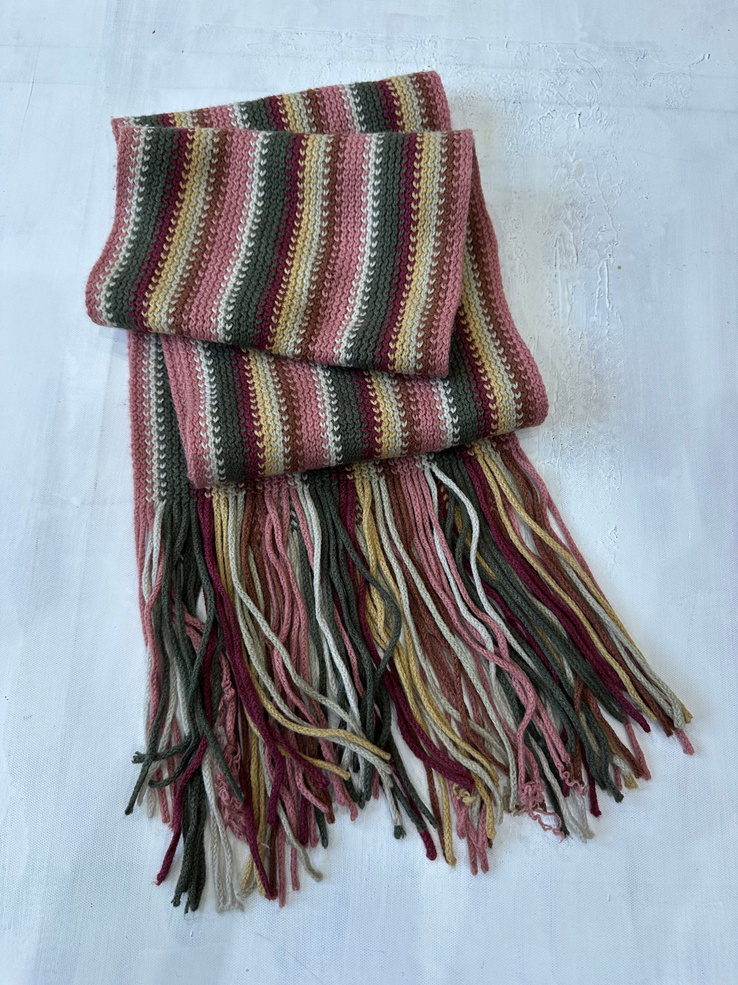 winter edit | pink and green striped knit tassel scarf