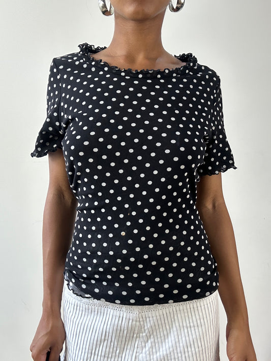 vintage edit twenty-seven | medium black and white polka dot mesh overlay top