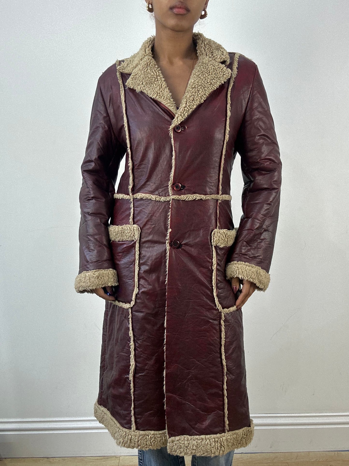 winter edit | medium burgundy faux leather trench coat