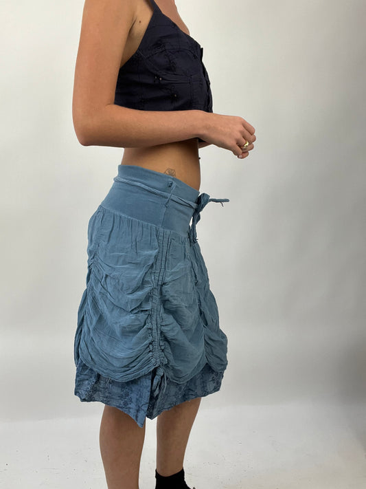 COASTAL COWGIRL DROP | small blue ruffle midi skirt with adjustable waist belt