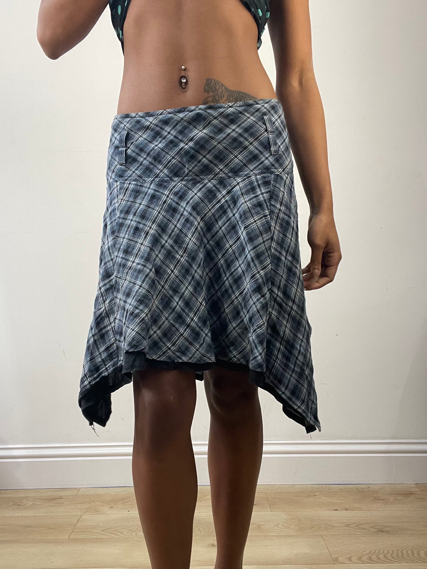 vintage edit: fashion week | medium blue orsay plaid midi skirt
