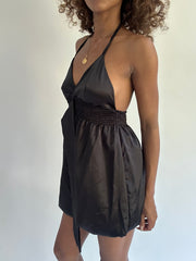 euro trash | small black satin style halter neck mini dress
