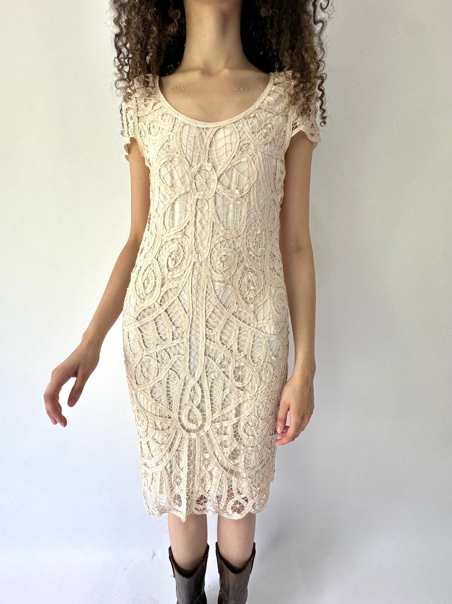 🧼 festival drop | small cream white crochet midi dress
