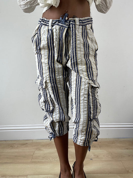 vintage edit: festival | medium blue and white striped cargo trousers