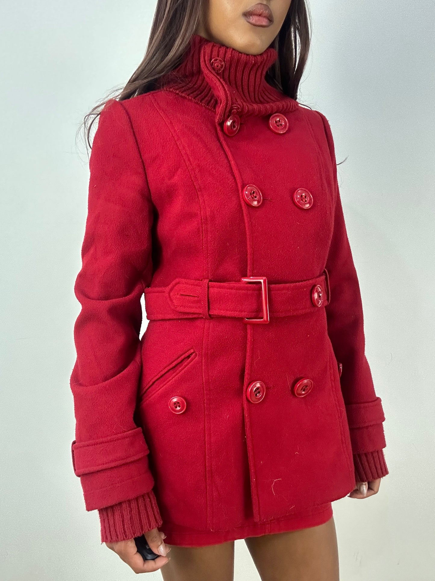 vintage edit thirty-three | small red peacoat jacket with knit trim