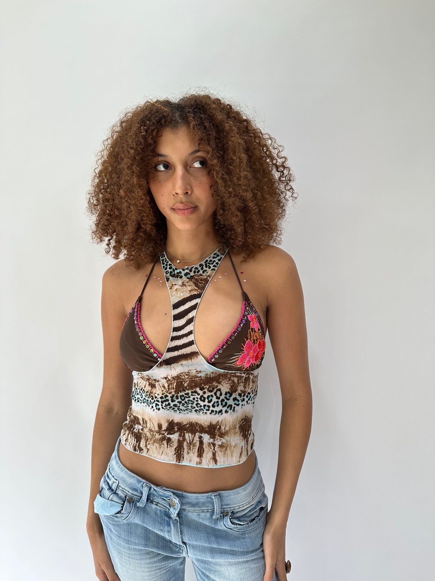 festival drop | small blue mesh animal print cover up top