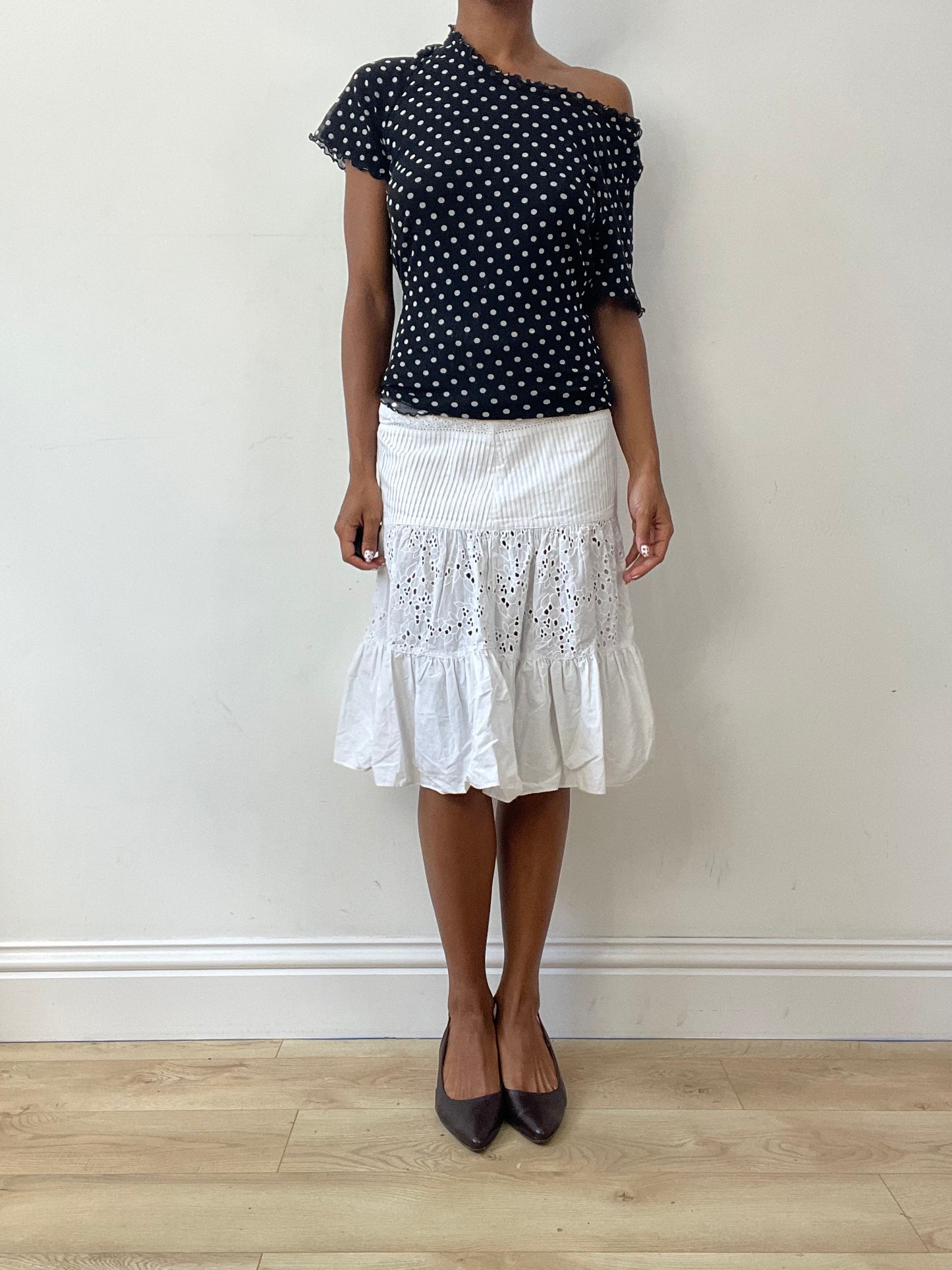vintage edit twenty-seven | medium black and white polka dot mesh overlay top