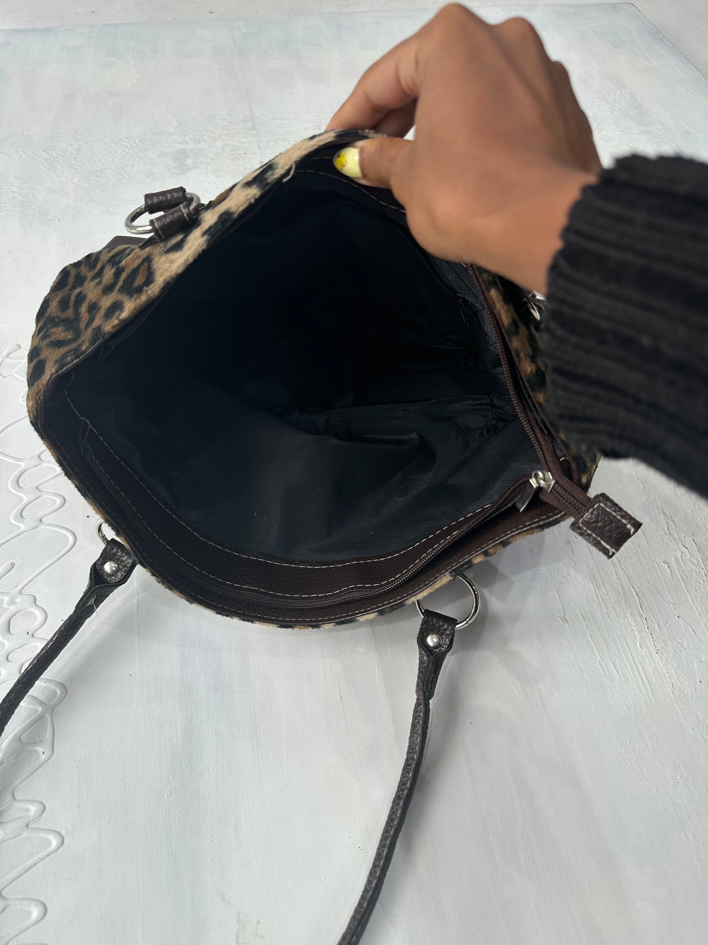 BEST PICKS | brown faux fur shoulder bag in leopard print