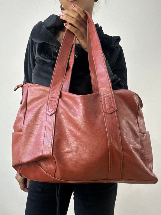 winter edit | red brown faux leather shoulder bag