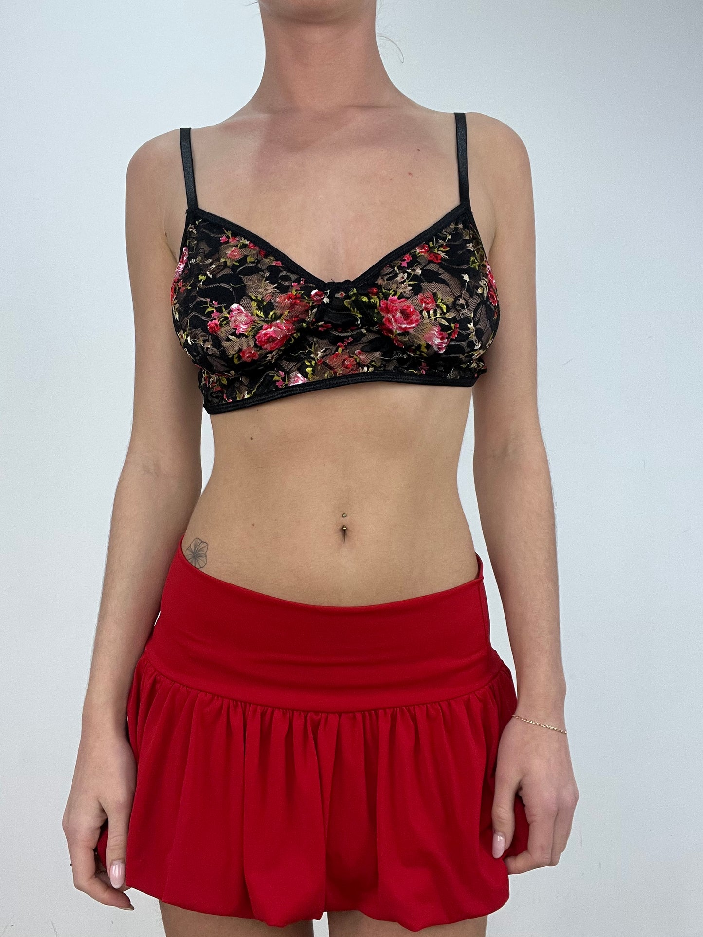 vintage edit ten | large black and red lace floral bralette