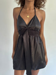 euro trash | small black satin style halter neck mini dress