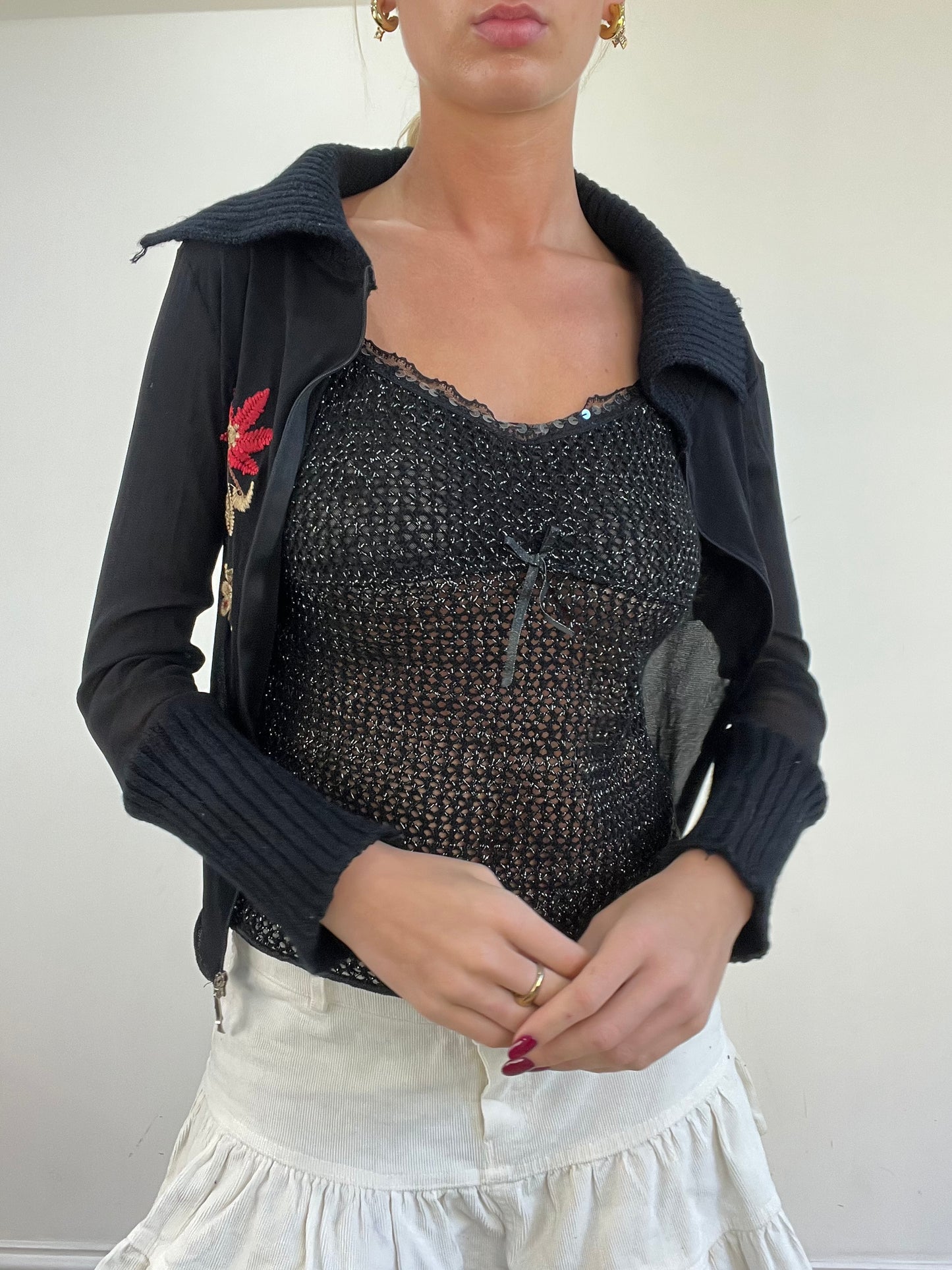 vintage edit thirteen | medium black semi sheer dual zip jumper