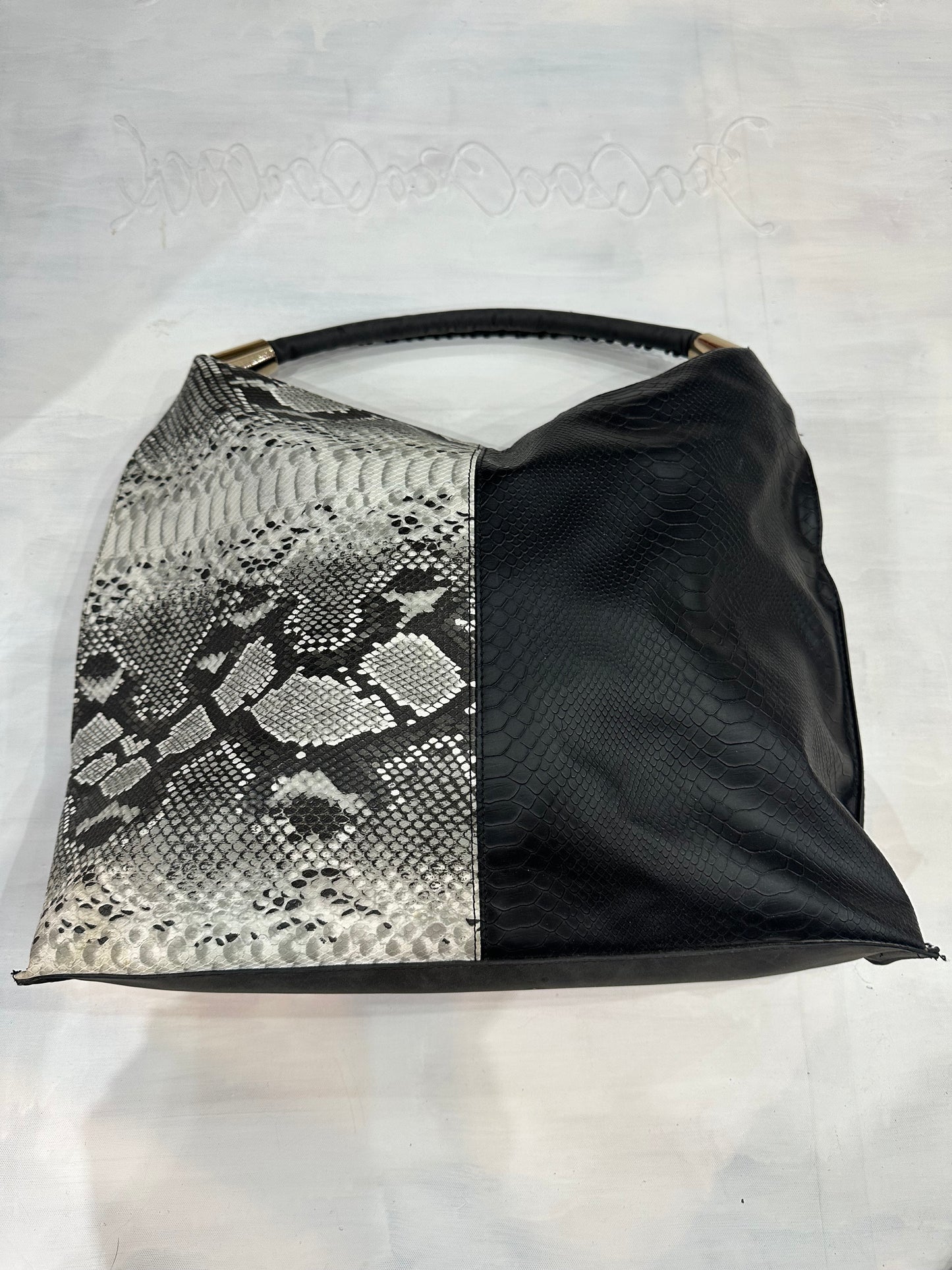 vintage edit thirty-four | black faux leather shoulder bag with snake print