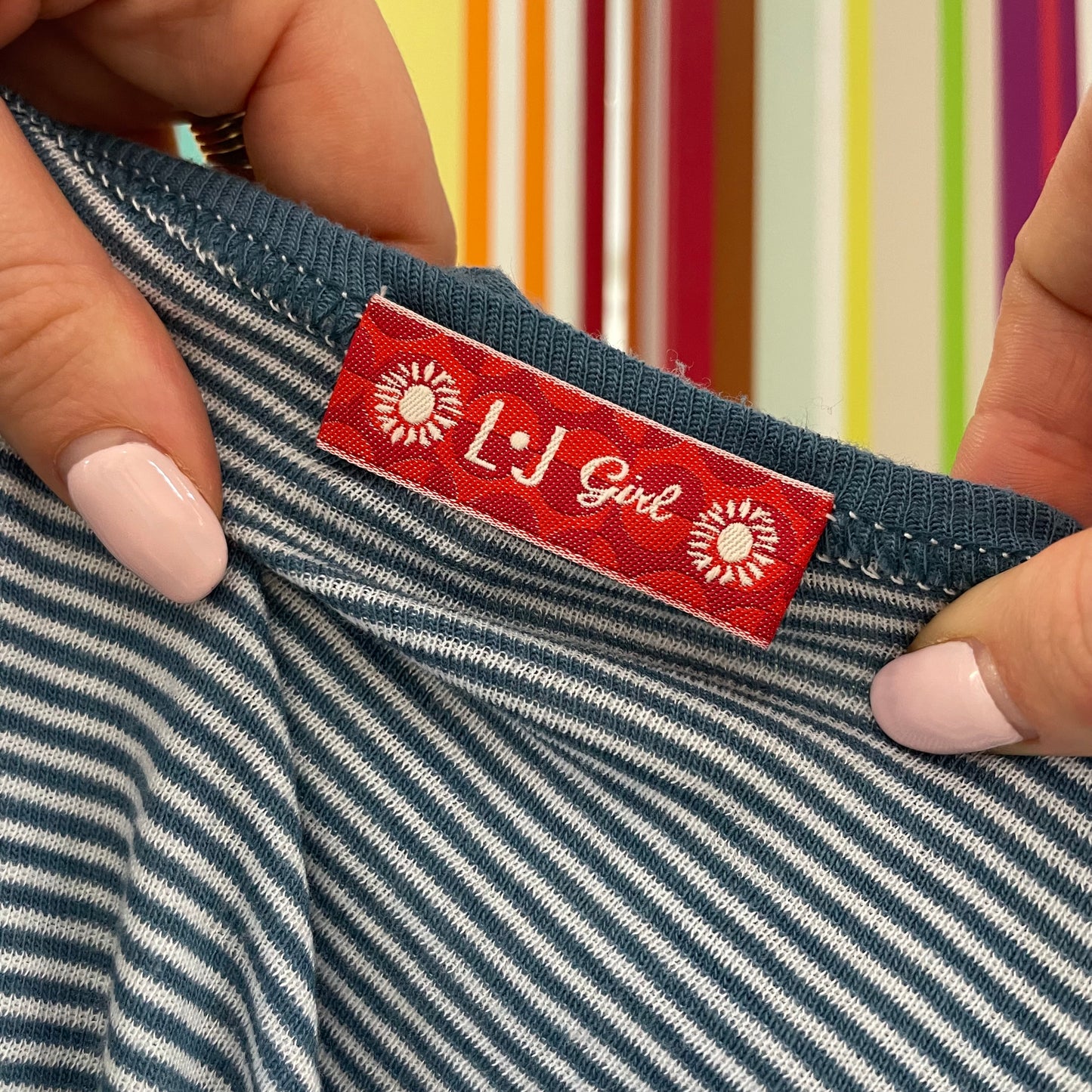 💻ELEVATED SPORTSWEAR DROP | small blue and white liu jo striped cami top with diamanté logo