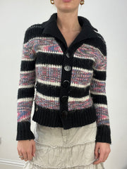 countryside | small black and purple striped knitted cardigan