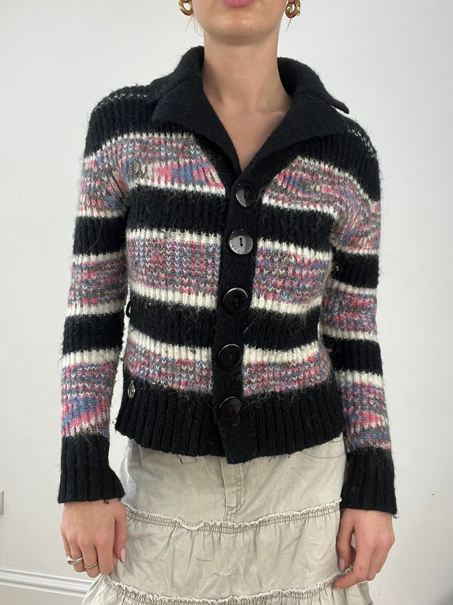 countryside | small black and purple striped knitted cardigan