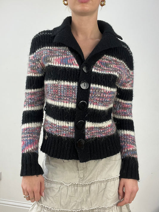countryside | small black and purple striped knitted cardigan