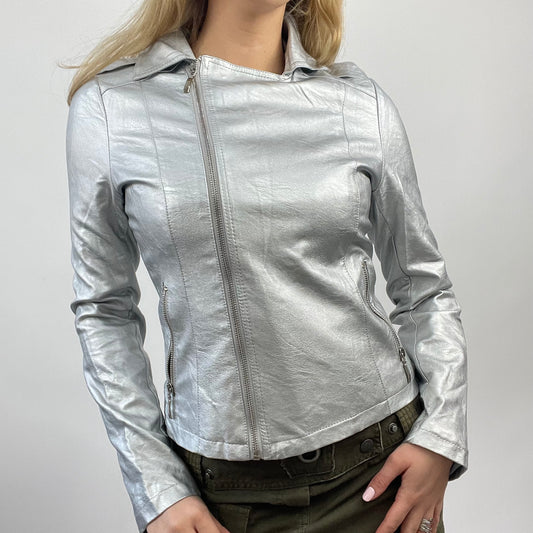 💻💚 FUTURECORE DROP | small silver metallic biker jacket