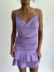 olivia rodrigo drop | taille: S · couleur: violet · article: robe · détails: drapé + plissé + longueur mini