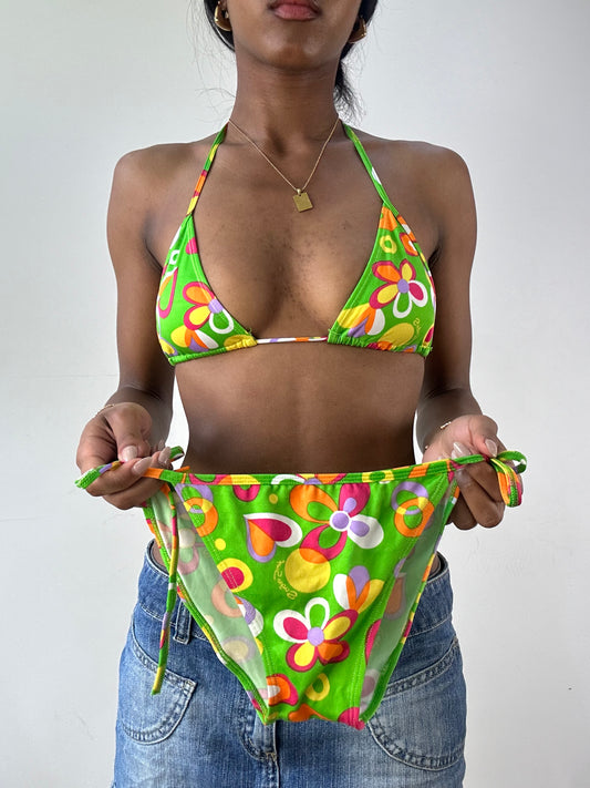 vintage edit twenty-one | small green floral patterned bikini set