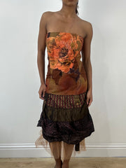 BEST PICKS | medium brown bandeau midi dress with floral print