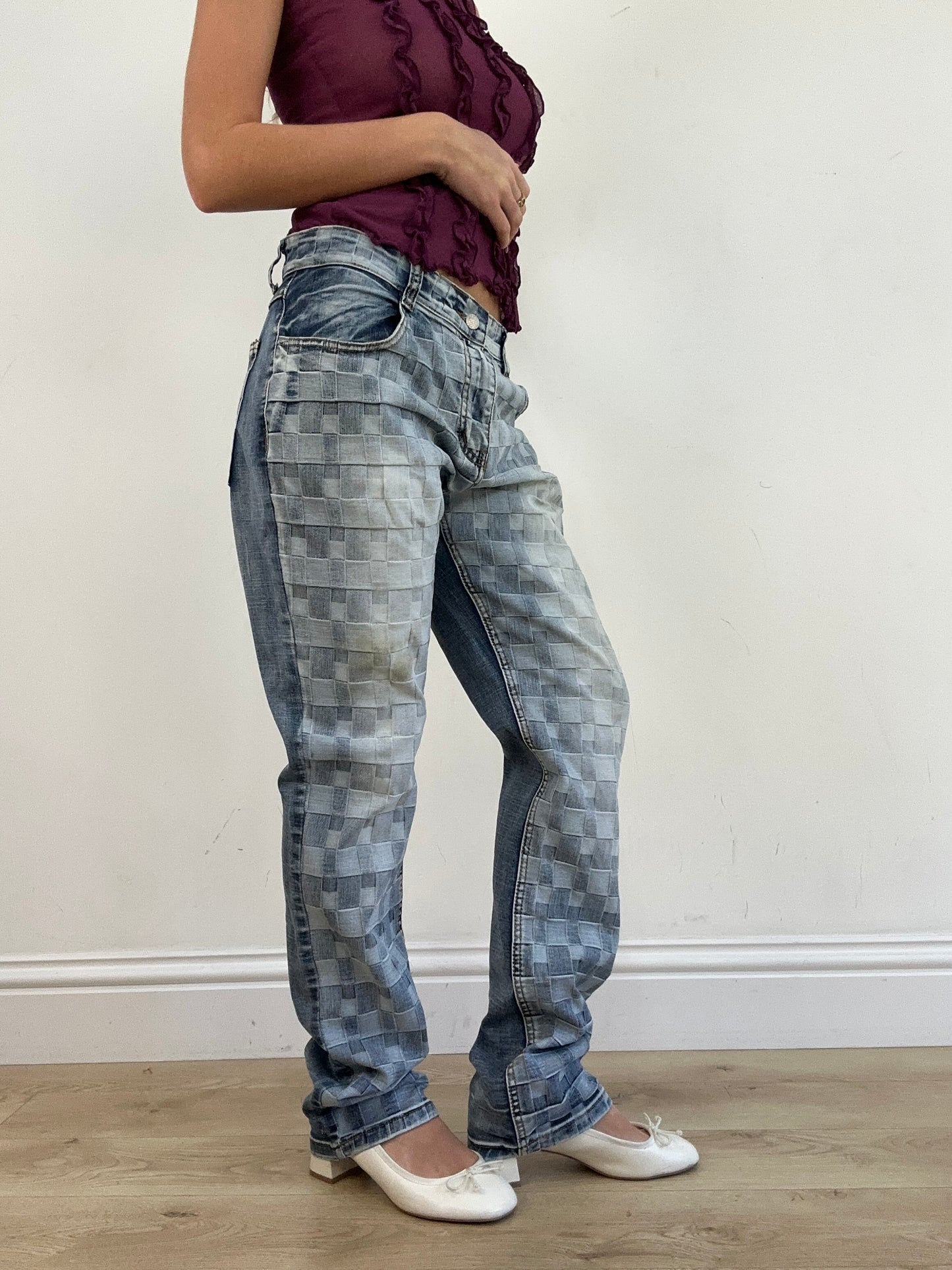 vintage edit thirteen | extra large louis vuitton style checkered denim jeans