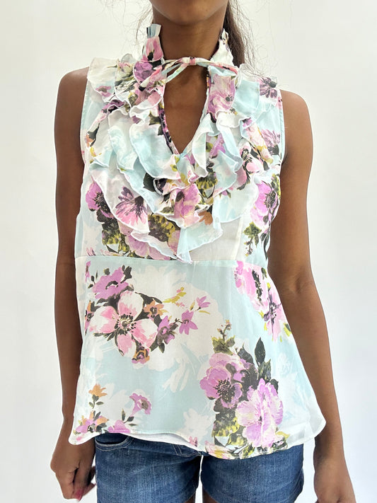 💚colourmaxxing drop | small blue orsay floral sleeveless top