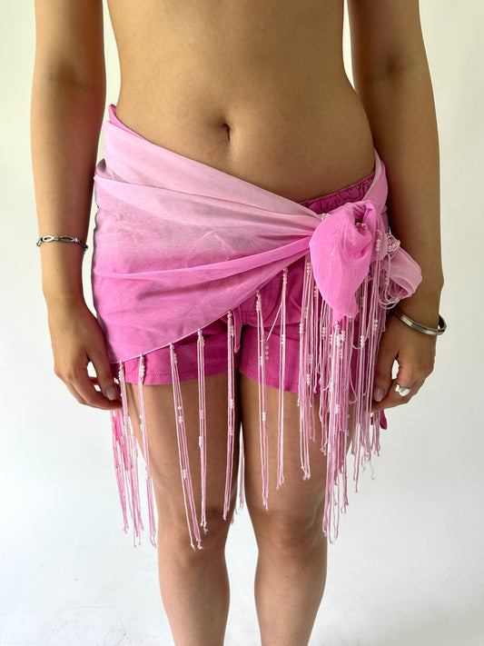 sailor drop | pink wrap beach skirt with beading details