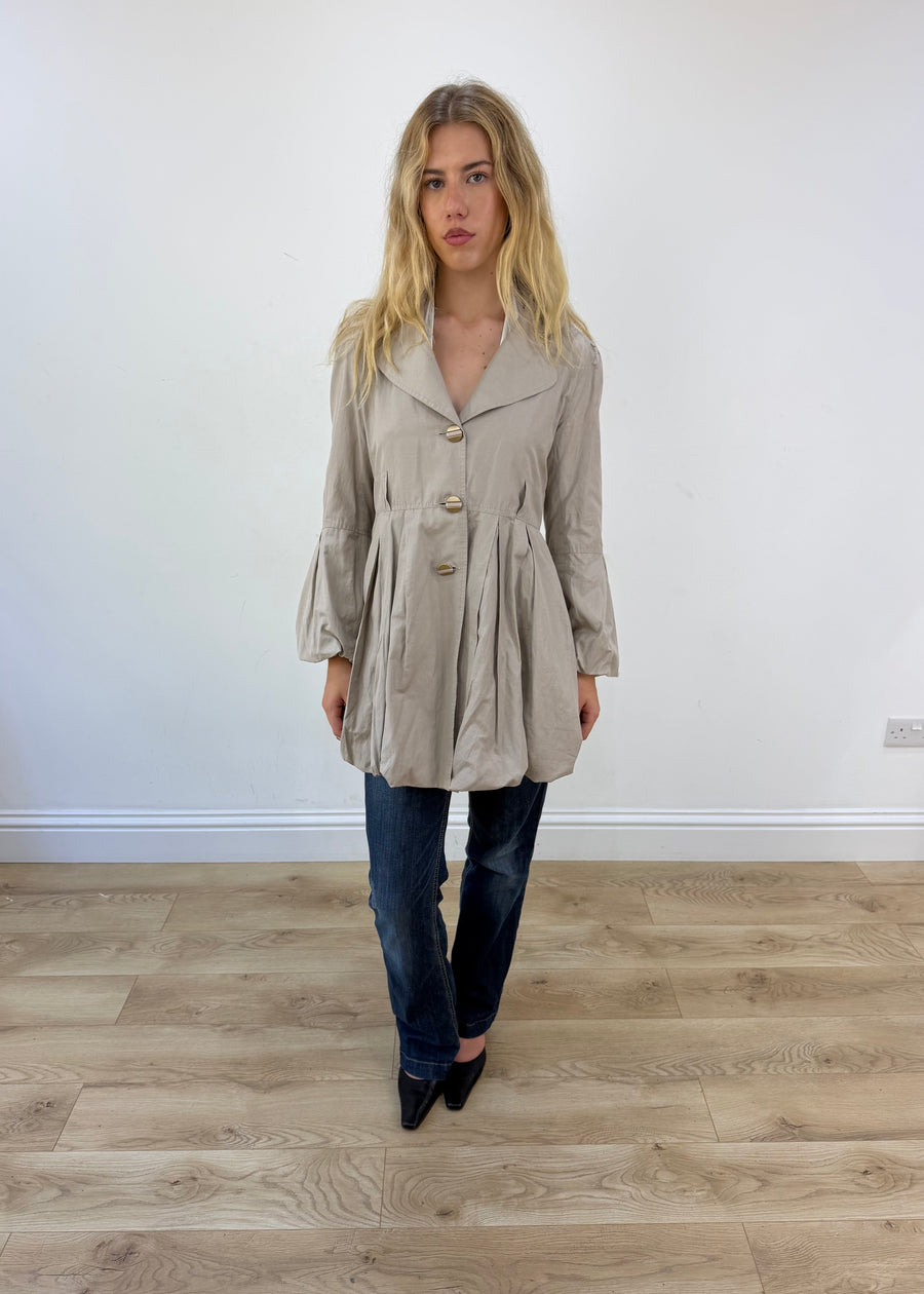 small beige bubble trench coat