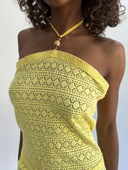 Beach Drop | kleiner gelber Häkel-Halterhals-Playsuit