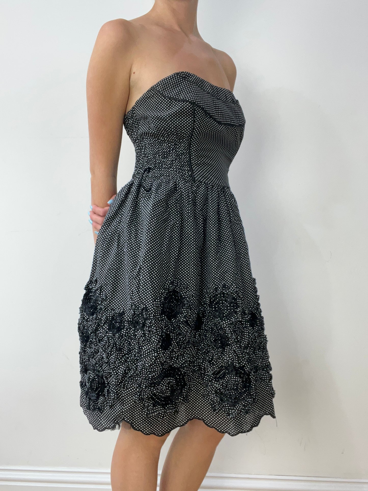 vintage edit thirty | small navy bandeau dress with polka dot print