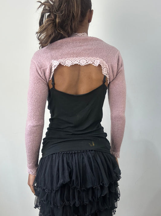 romantic grunge edit | extra small pink knit bolero cardigan