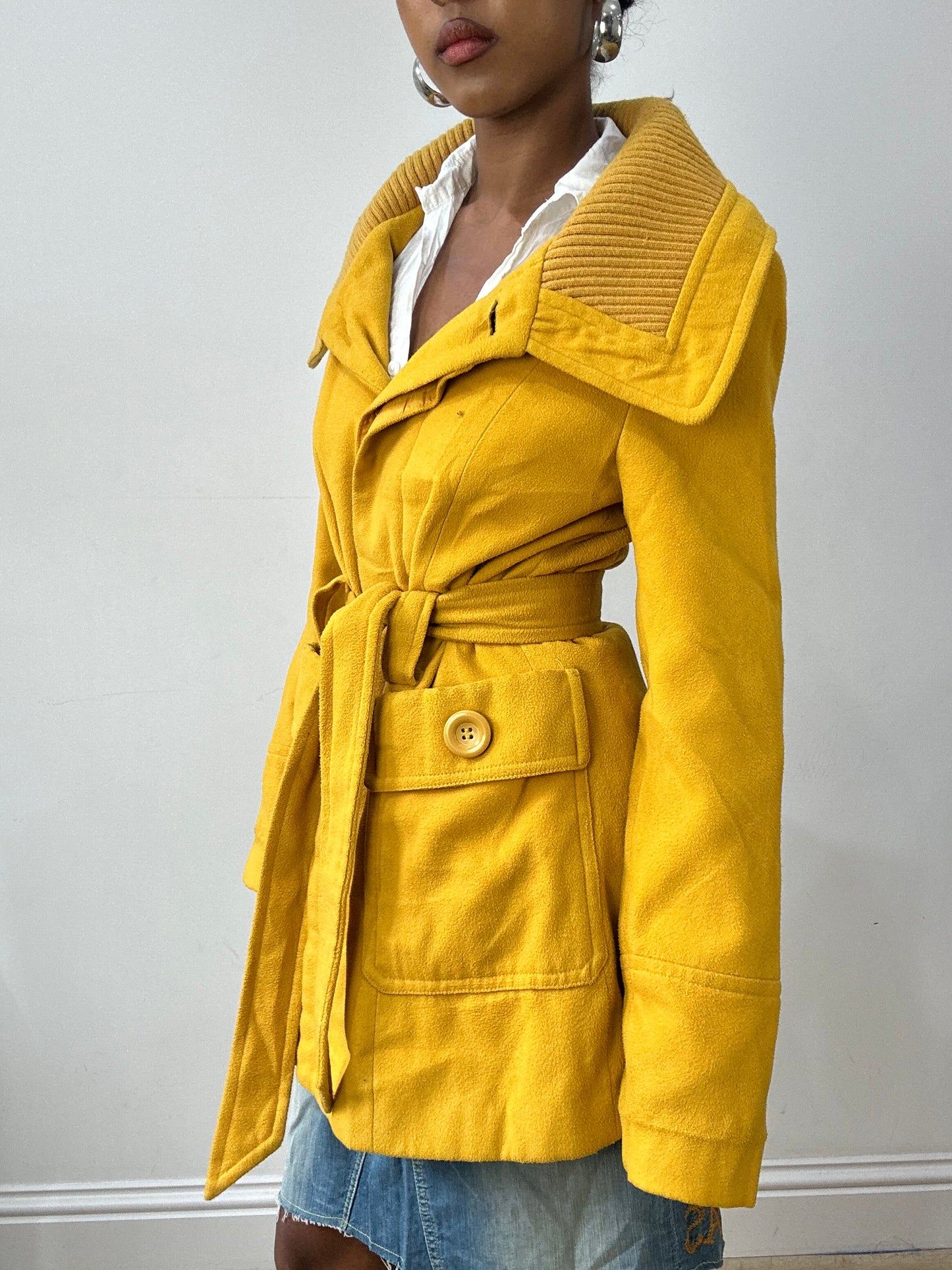 vintage edit thirty-two | small yellow belted trench coat with oversized collar