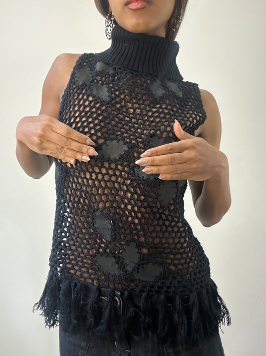 2016 edit | small black crochet style turtleneck top