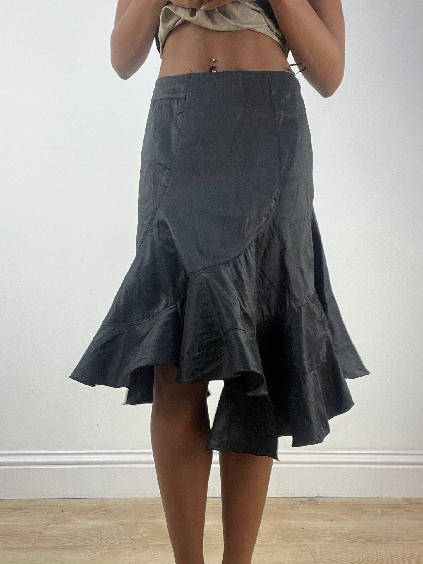 BEST PICKS | medium black asymmetric pleated midi skirt