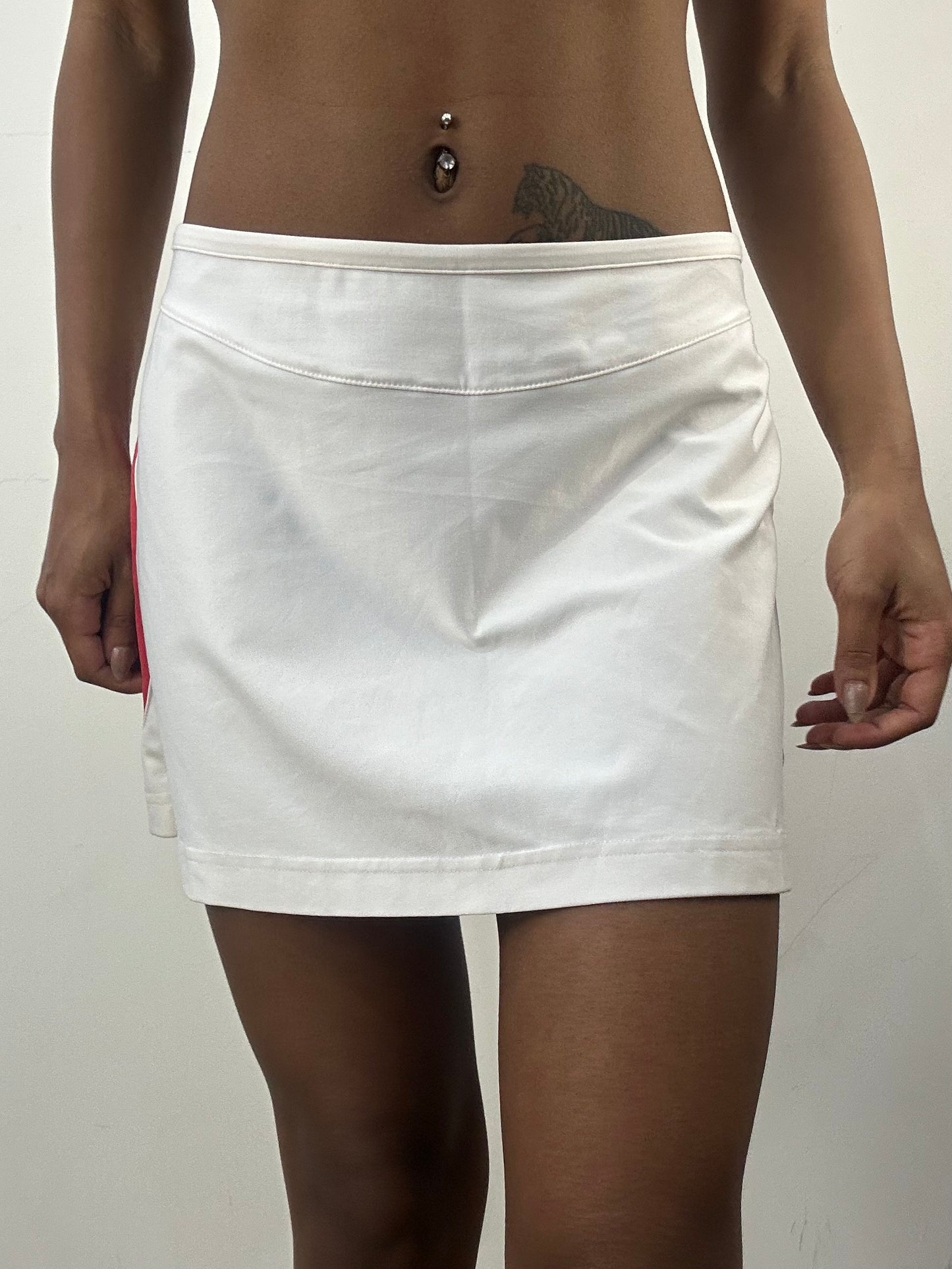 athleisure edit | small white sports mini skirt with red detailing