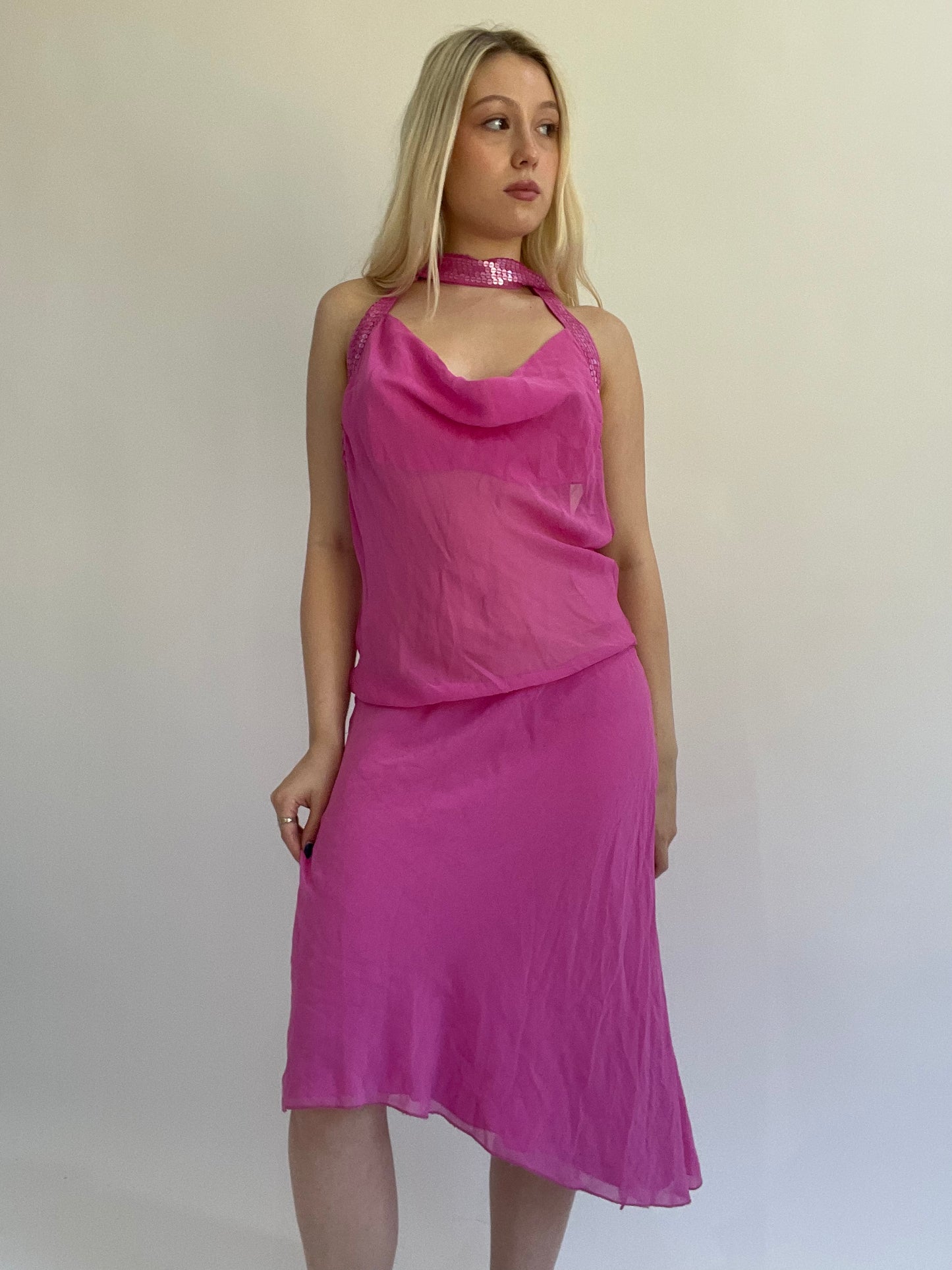 Y2K| medium pink backless midi dress