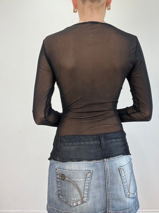 vintage edit twenty | small black and white striped long sleeve mesh top