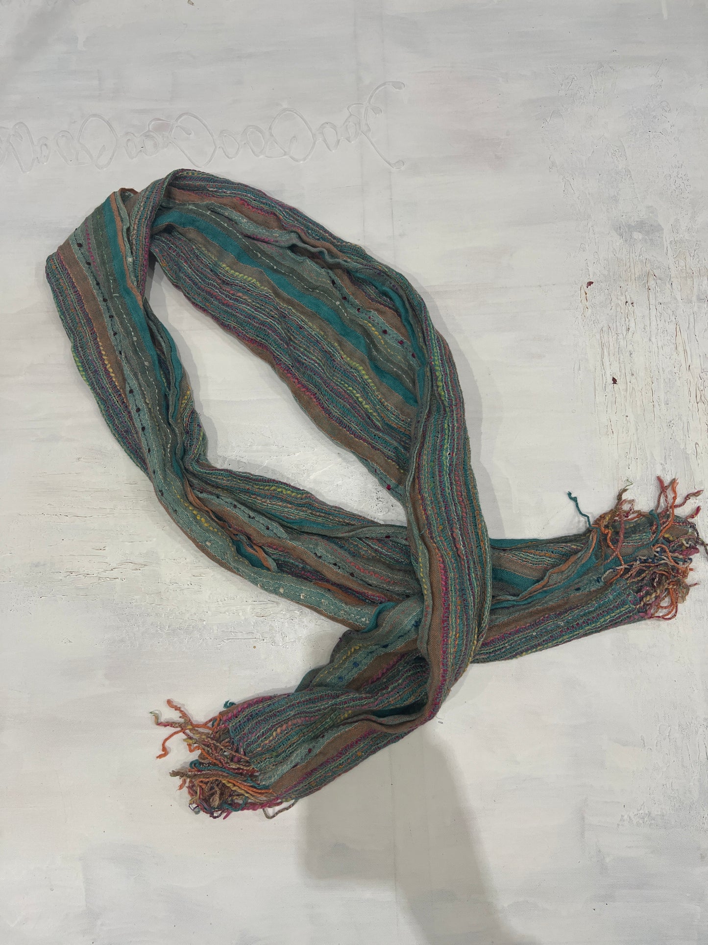 Y2K| multi coloured scarf with tassels