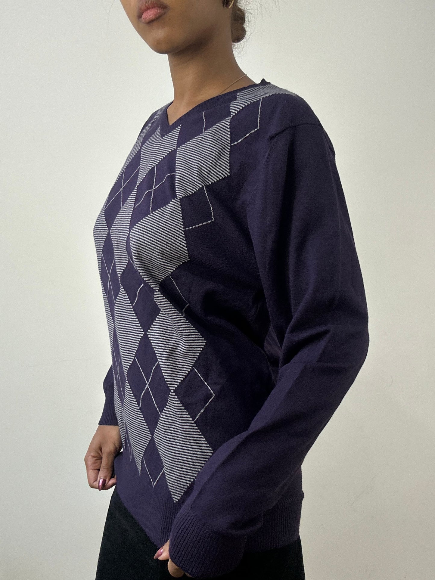 winter edit | large purple jumper with grey argyle print