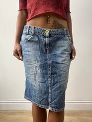 vintage edit thirty-two | medium blue denim midi skirt